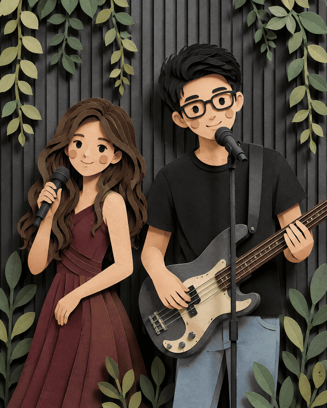 3D Papercraft Musical Duo AI Prompt