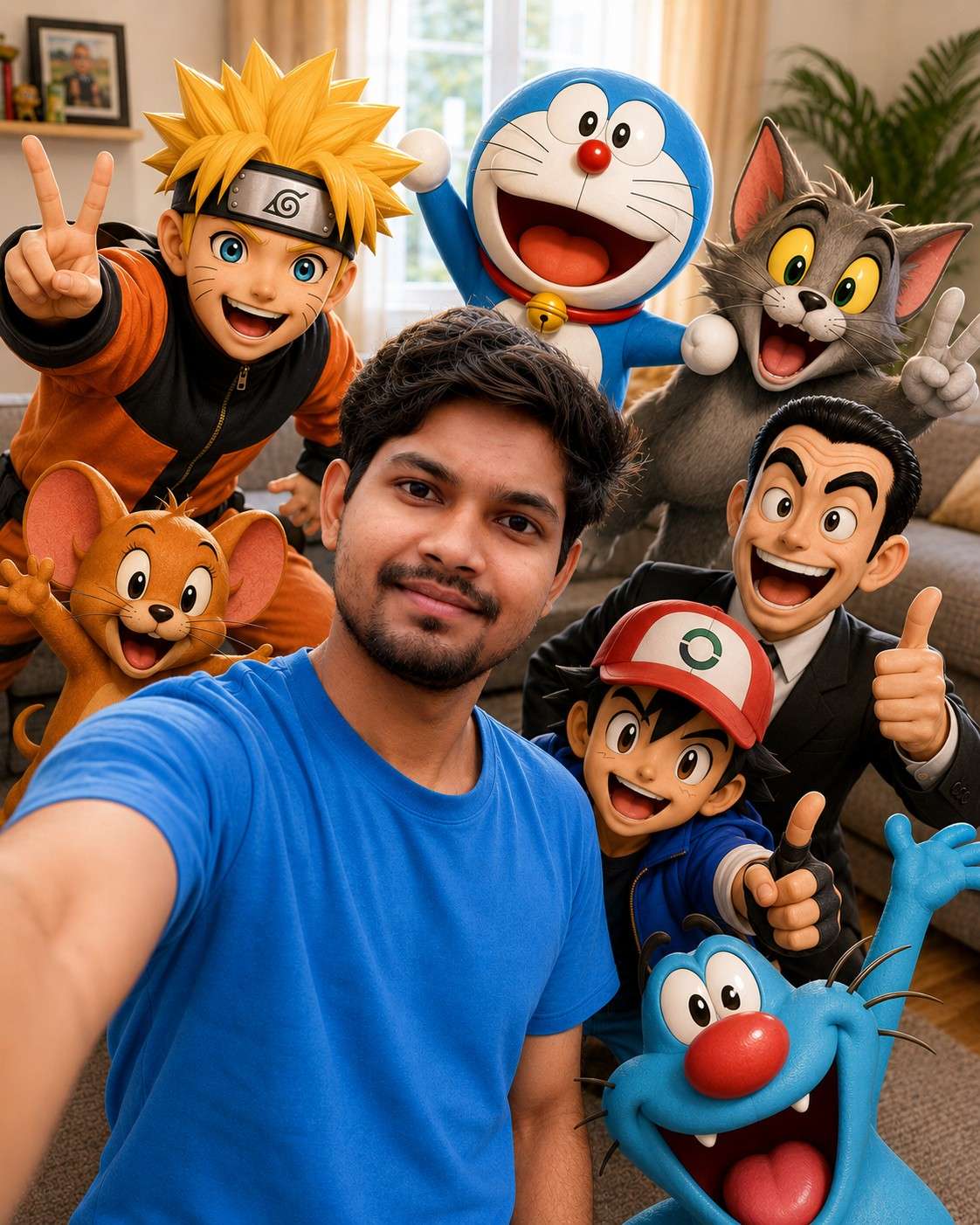 Hyper-Realistic Group Selfie with Original Anime-Inspired 3D Adventure Companions