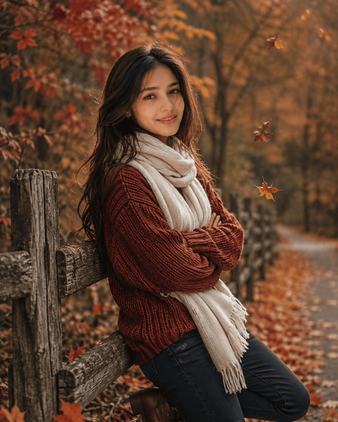 Cinematic Autumn Portrait by a Rustic Fence | AI Photography Prompt