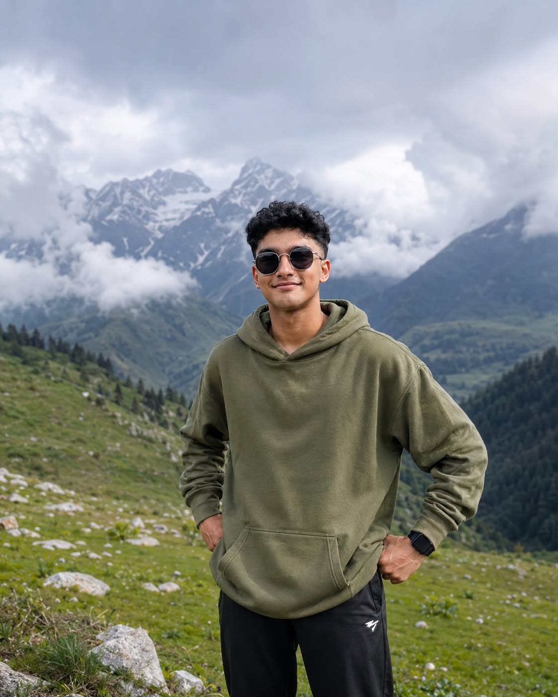 Cinematic Himalayan Portrait of a Young Indian Man in Mountain Landscape