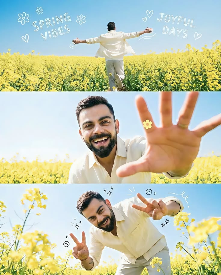 Cinematic Spring Flower Field Lifestyle Collage with Joyful Editorial Portraits