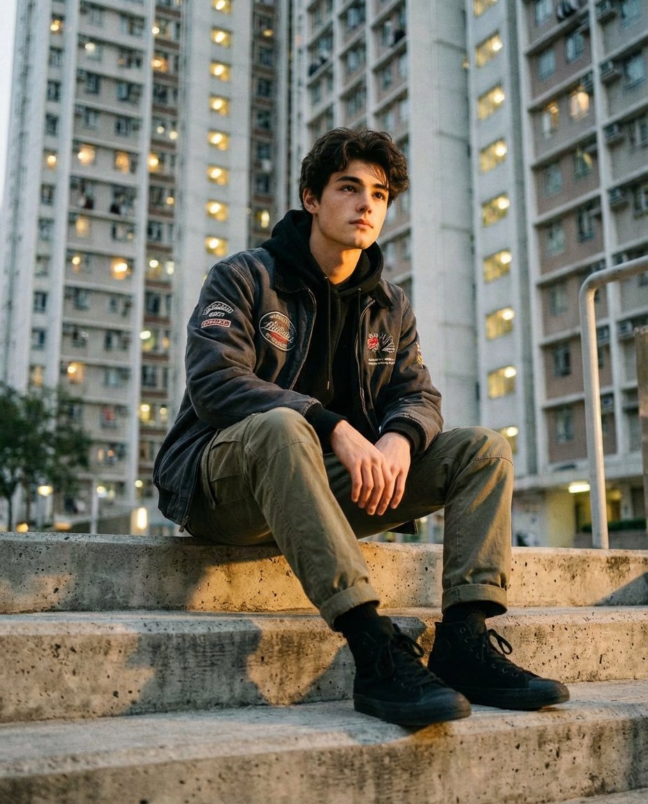Cinematic Urban Streetwear Portrait Prompt | Golden Hour Editorial Fashion Photography