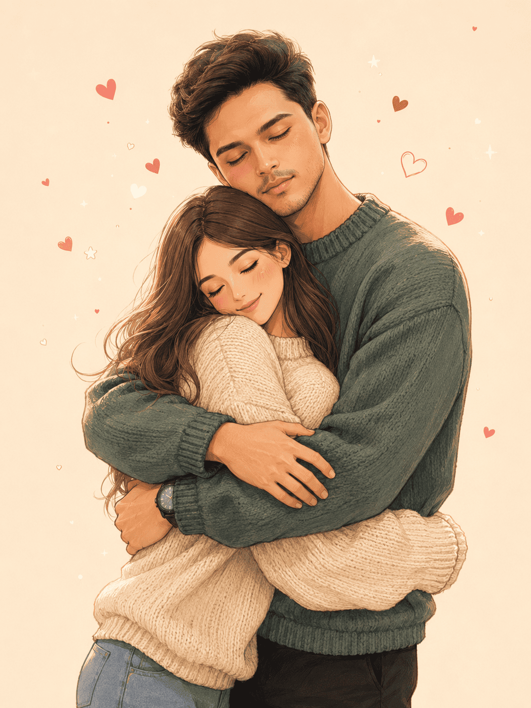 Cozy Korean Webtoon Couple Hug | Heartwarming Romance Illustration