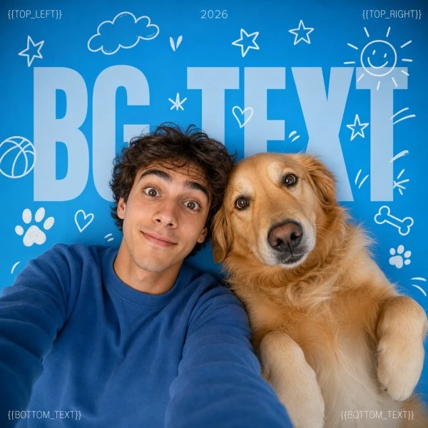 Creative Macro Selfie Portrait with Giant Animal and Doodle Background