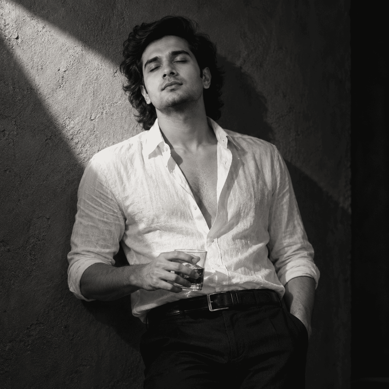 Dramatic Black & White Portrait with Cinematic Light