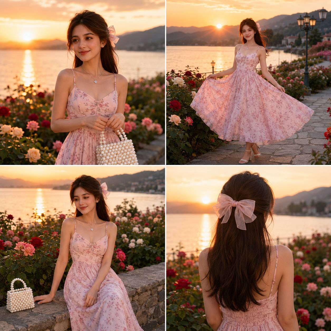 Golden Hour Lakeside Rose Garden Photo Collage Prompt