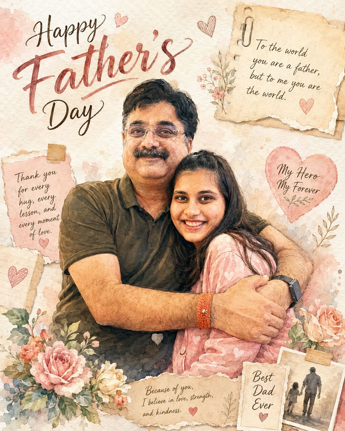 Heartwarming Father’s Day Watercolor Greeting Card with Father and Daughter