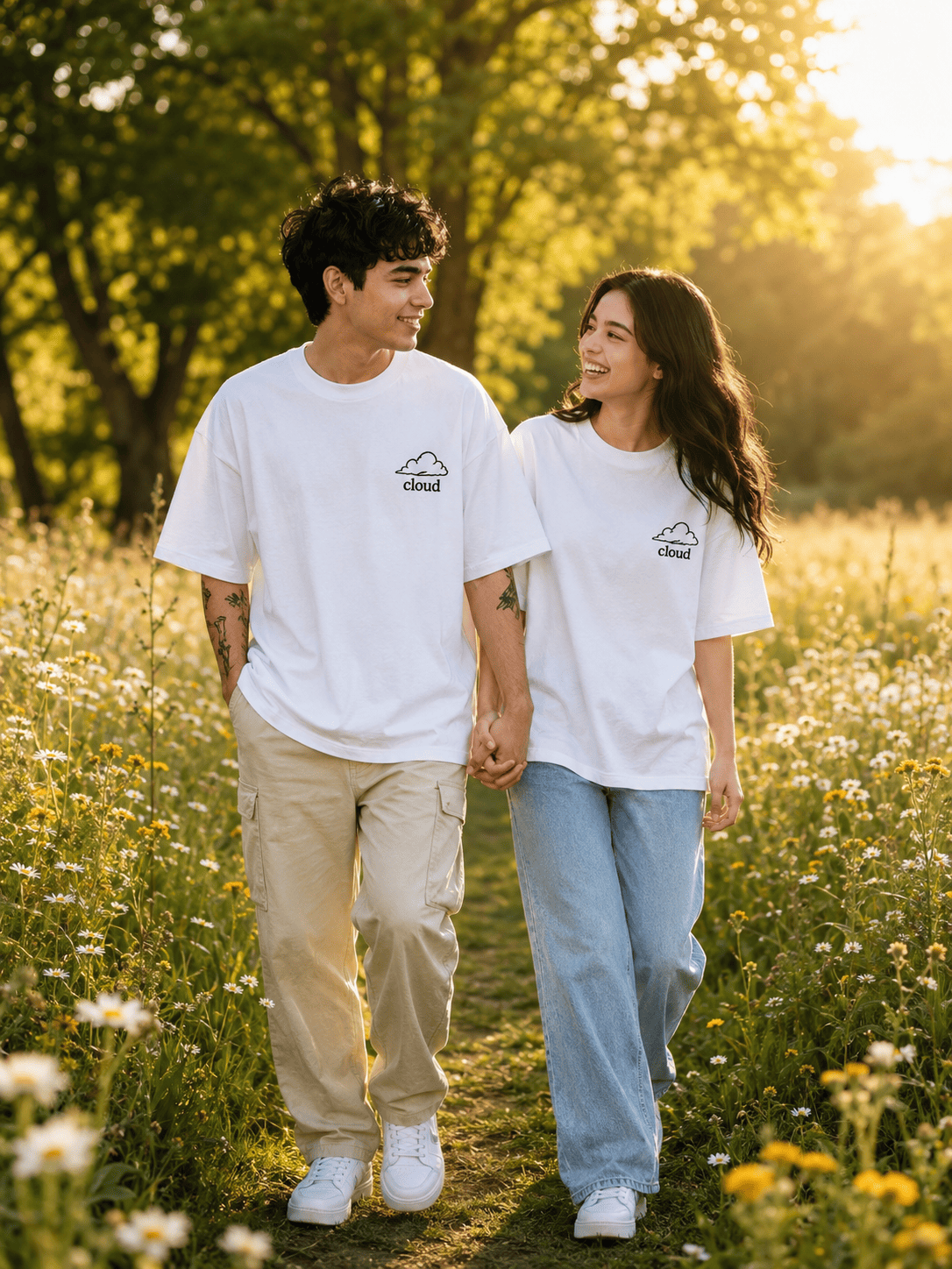 Hyper-Realistic Golden Hour Couple Meadow Portrait | Luxury Lifestyle Editorial