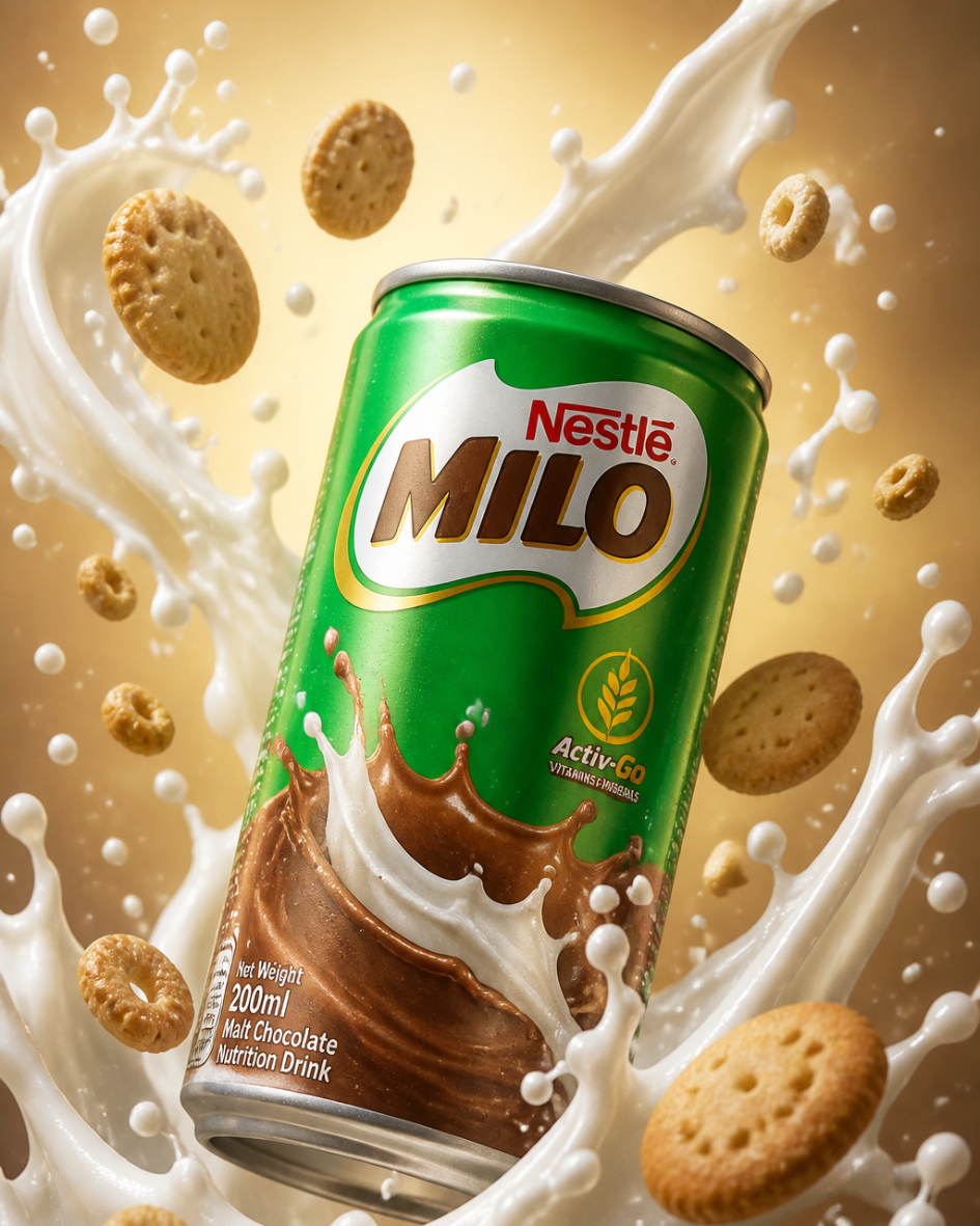 Hyper-Realistic Milo Commercial Advertising Poster Prompt | Premium FMCG Product Photography