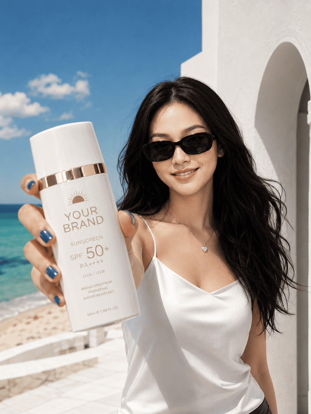 Luxury Sunscreen Campaign Portrait | Premium Beach Skincare Editorial