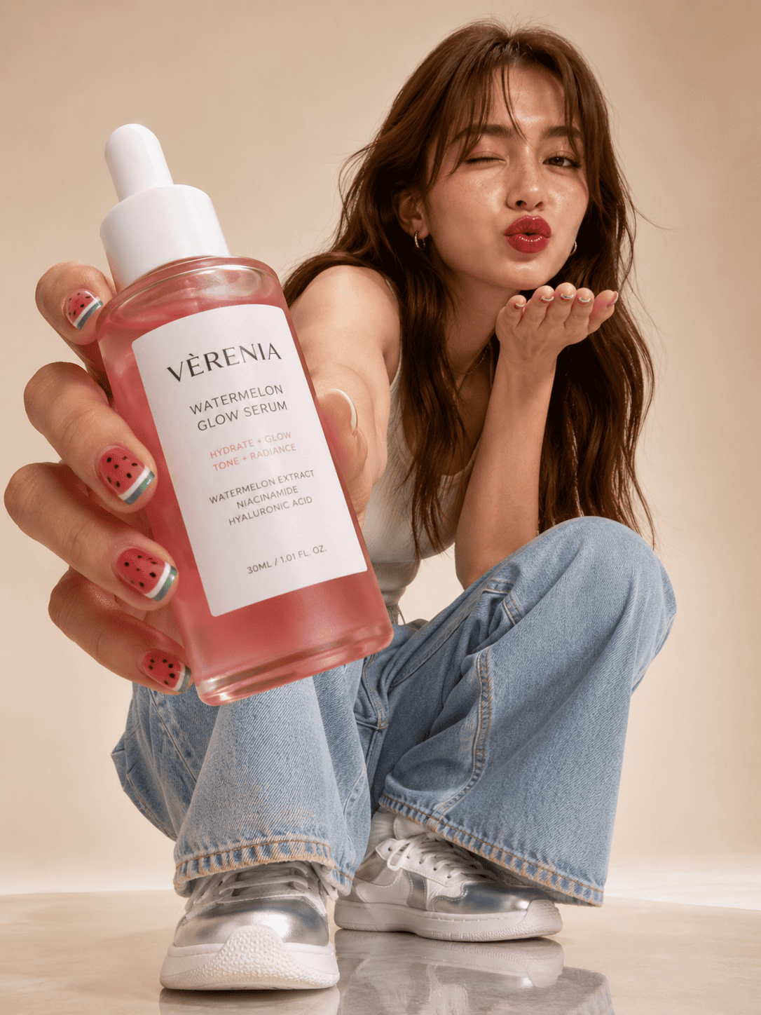 Luxury Watermelon Serum Beauty Editorial Prompt | High-Fashion Skincare Campaign