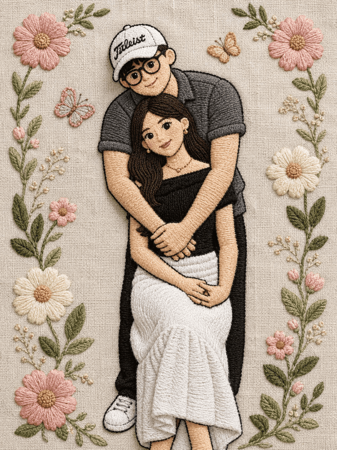 Romantic Embroidered Couple Portrait | Handmade Linen Thread Art