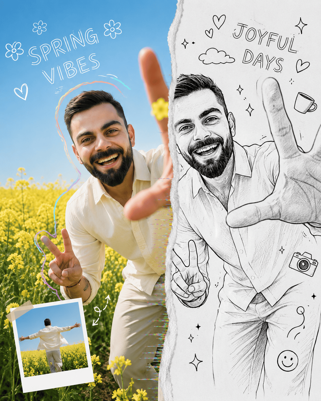 Spring Mustard Field Lifestyle Editorial Collage with Cinematic Portrait Strips