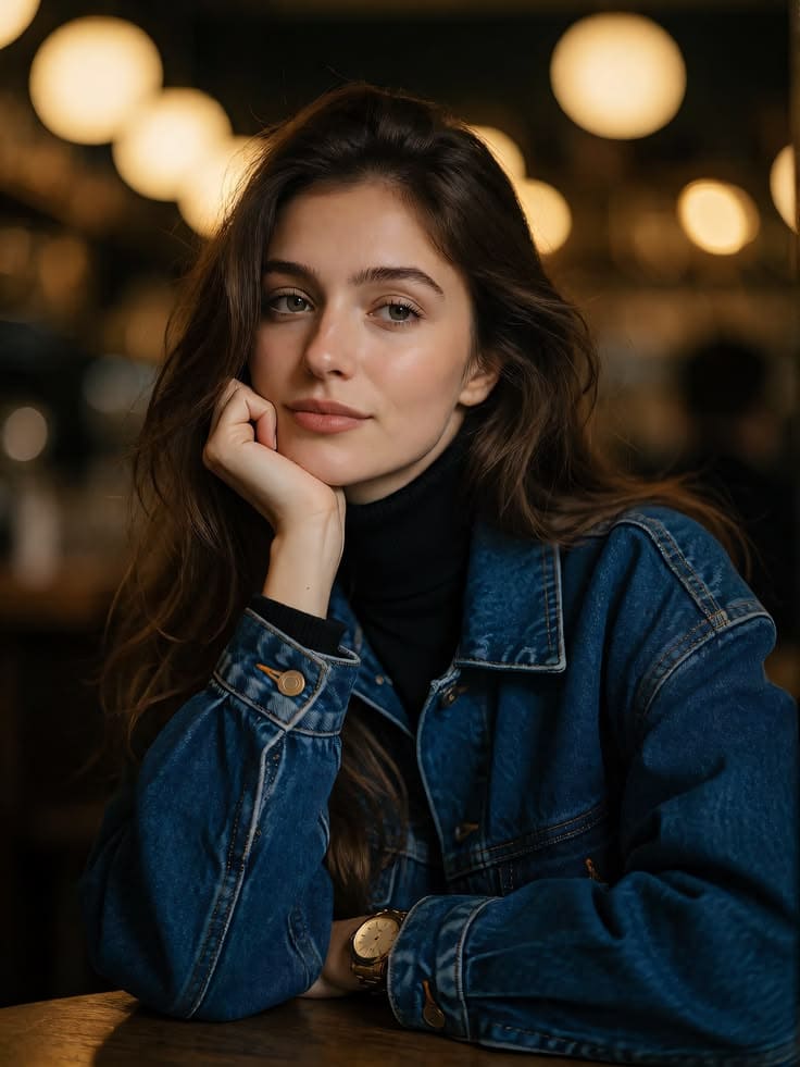 Ultra-Realistic Cozy Café Portrait of a Young Woman